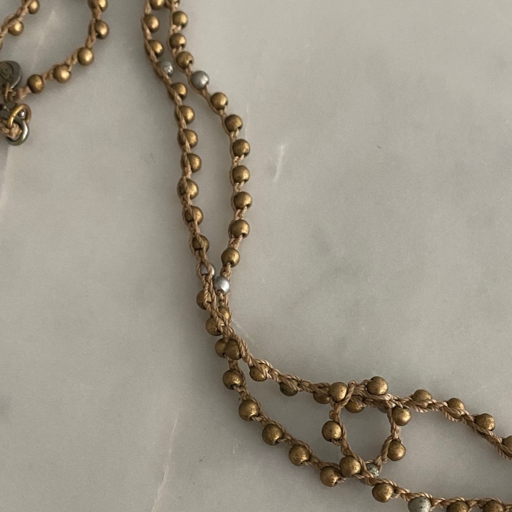 Handmade Gold and Silver Beaded Necklace with Kabbalah Coin Pendant - Picture 3 of 3